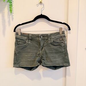 Rock Revival Eleanor Womens Shorts Size 27 Olive Green Khaki Studded Rhinestones